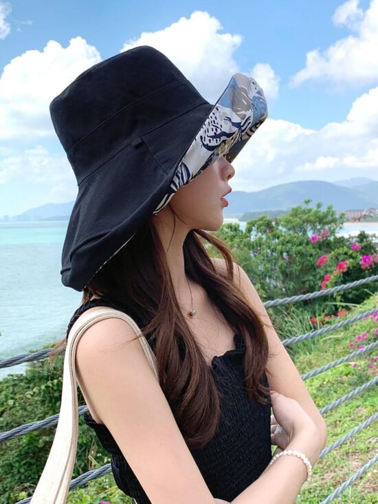 Women Wide Brim Summer Sun Hat Wired Edge Beach Bucket Fishing Hats Black main image 7